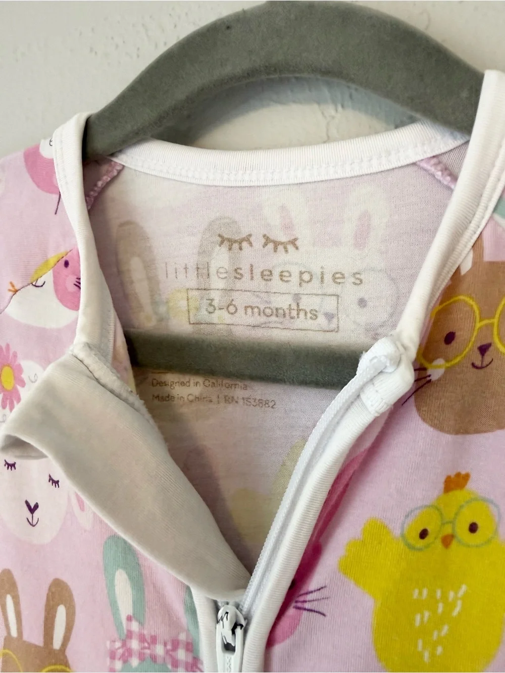 Little Sleepies Pink Bunny Chick Convertible Zippy Pajamas 3-6M